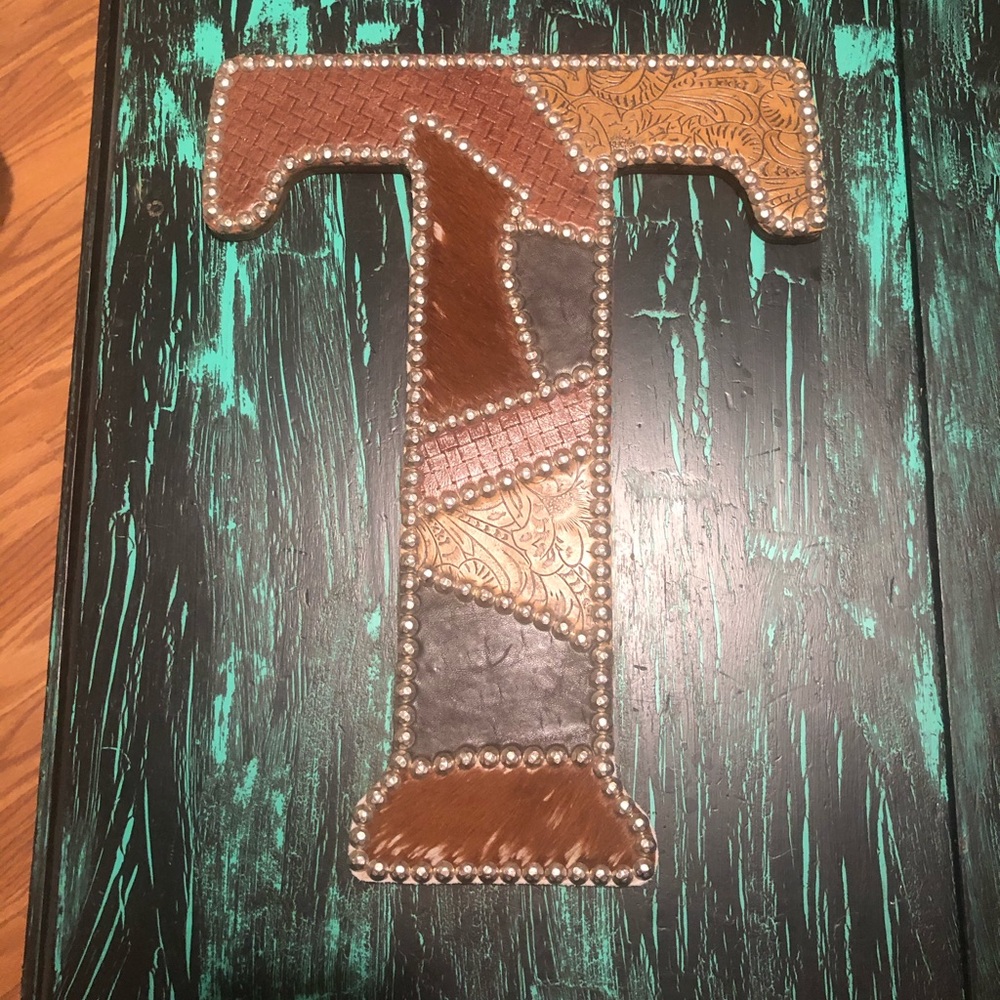 Leather covered T decor